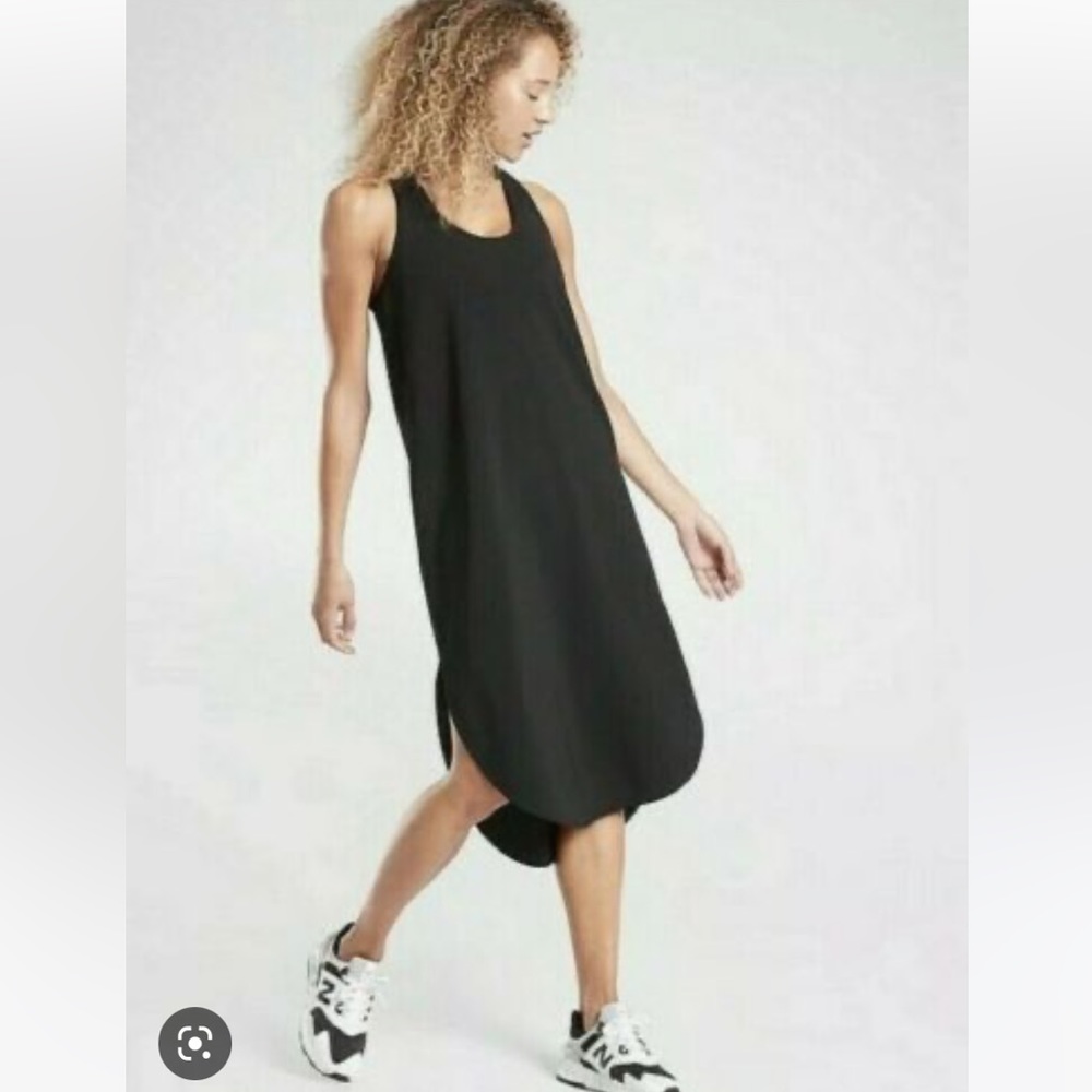 Athleta Illuminate Dress MIDI relaxed stretchy racerback sleeveless Black MTall